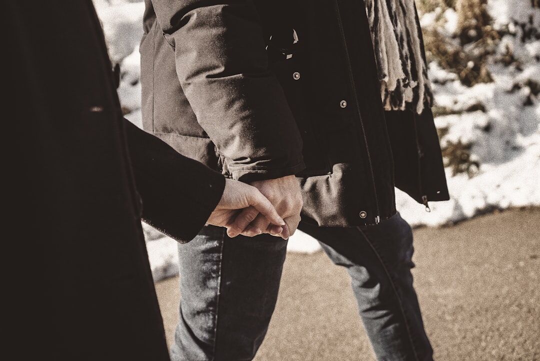 romantic couple walking in park